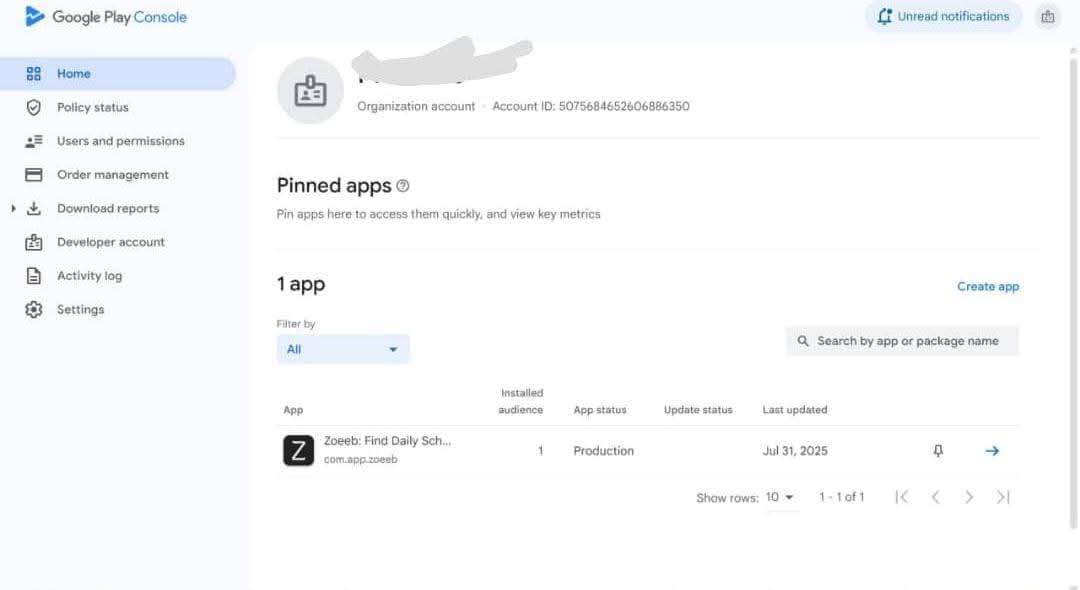 Google Play Console Organization 2025 + app