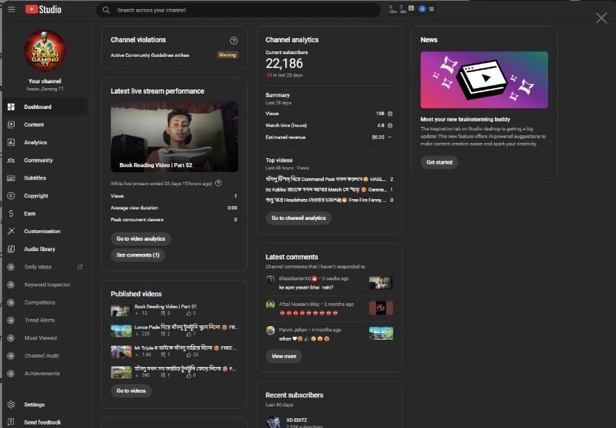Youtube Monetized Channel with 22K Real Subscribers, 1M Views Total @Yeasin_Gaming TT